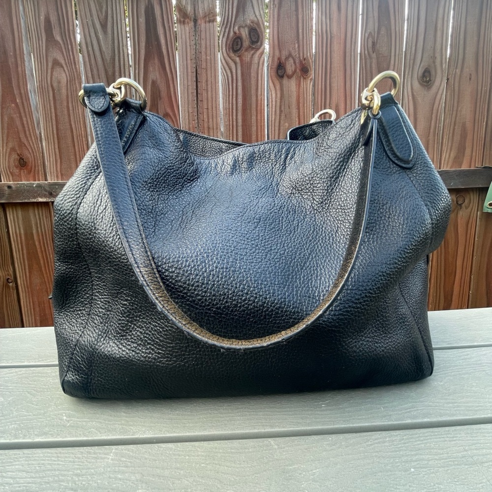 COACH Purse F80268 Hallie Shoulder Bag Tote Black Pebble Leather Gold Hardware - Picture 11 of 16